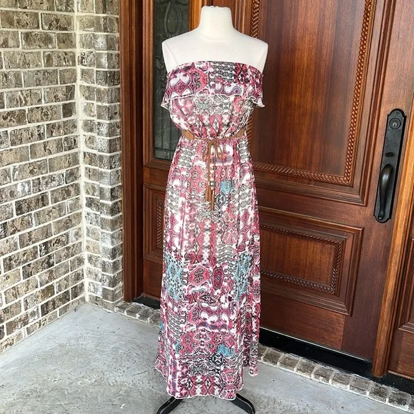 No Boundaries Dresses Maxi Dress Strapless Tribal Boho Womens